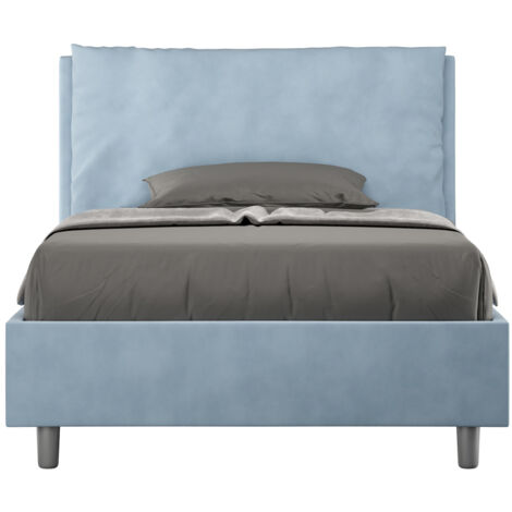 Letto 1 Piazza E Mezzo 120x190 cm con Rete Imbottito in Microfibra Antea Large Azzurro