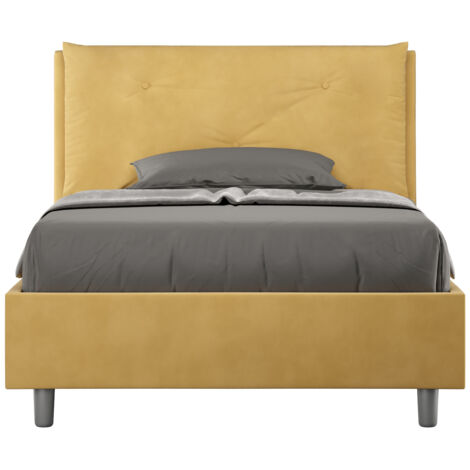 Letto 1 Piazza E Mezzo 120x190 cm con Rete Imbottito in Microfibra Appia Large Ocra