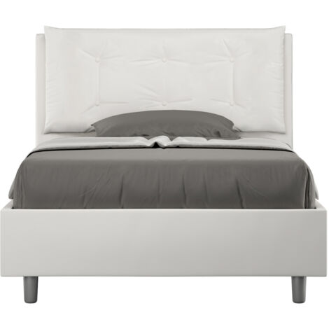 Letto 1 Piazza E Mezzo 120x190 cm con Rete Imbottito in Similpelle Annalisa Large Bianco