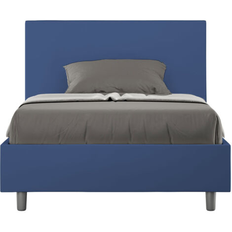 Letto 1 Piazza E Mezzo 120x200 cm con Rete e Contenitore con Testata Liscia in Similpelle Adele Blu