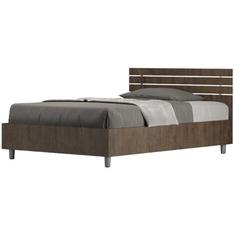 Letto 1 Piazza e Mezzo 120x200 cm con Rete e Contenitore Testata Doghe Dritta Ankel Noce
