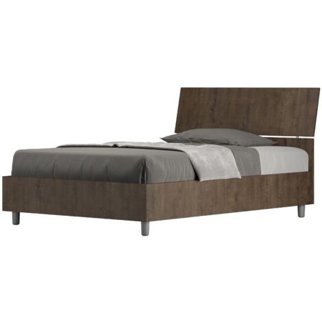 Letto 1 Piazza e Mezzo 120x200 cm con Rete e Contenitore Testata Inclinata Demas Noce
