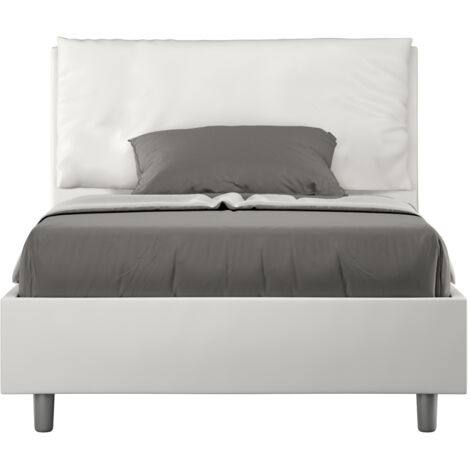 Letto 1 Piazza E Mezzo 120x200 cm con Rete Imbottito in Similpelle Antea Large Bianco