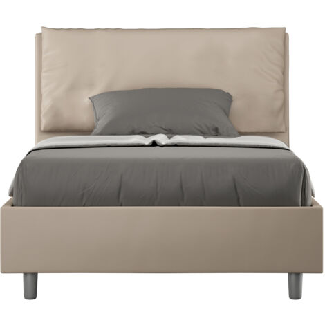 Letto 1 Piazza E Mezzo 120x200 cm con Rete Imbottito in Similpelle Antea Large Tortora