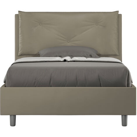 Letto 1 Piazza E Mezzo 120x210 cm con Rete e Contenitore Imbottito in Similpelle Appia Large Cappuccino