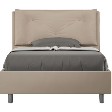 Letto 1 Piazza E Mezzo 120x210 cm con Rete e Contenitore Imbottito in Similpelle Appia Large Tortora