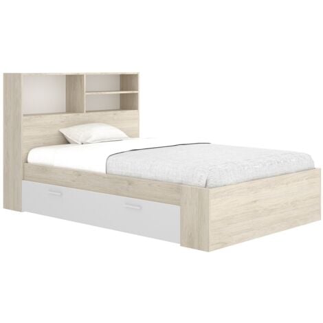 VENTE-UNIQUE Letto 120 x 190 cm Con vani portaoggetti Naturale e Bianco - VARDIEL