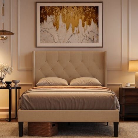 BEALIFE Letto 120x200 cm Struttura Semplice con Materasso Imbottito, Listelli in Legno di Abete e Contenitore 20 cm Colore Beige