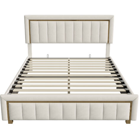 Letto 140x190 cm - letto imbottito in velluto, - letto matrimoniale 140x190 cm design contemporaneo - letto contenitore - beige
