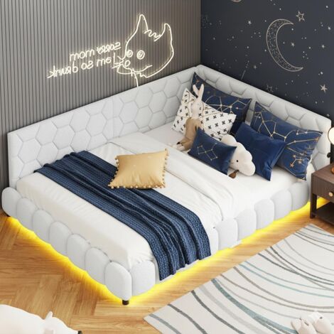 Letto 140x200 cm - Divano letto 140 - con illuminazione a LED e porte USB - Comfort e modernità - in pile di agnello - Bianco