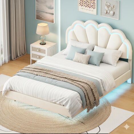 Letto 140x200 cm - Letto matrimoniale imbottito 140 - Struttura letto 140 - con cassetto contenitore - Velluto beige