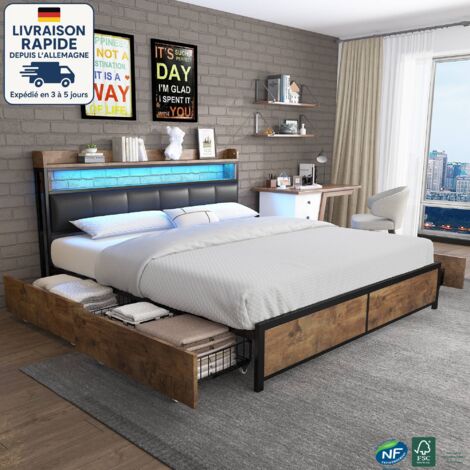 Letto 180x200 con cassetto - Letto per adulti 180x200 - industriale - LED regolabile - Struttura in metallo - Facile montaggio - Spedizione dalla Germania