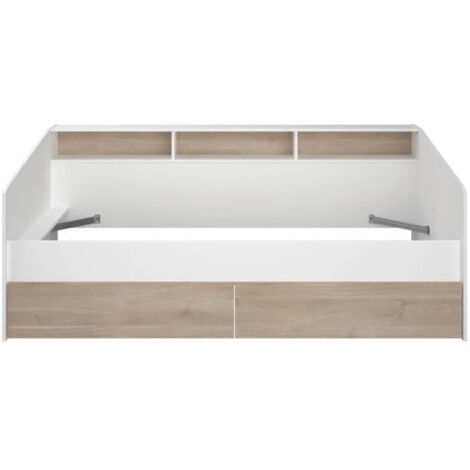 Letto 90 x 190/200 cm Con vani portaoggetti Bianco e Naturale - PAULETTE