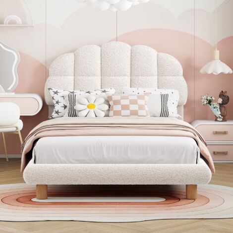 Letto 90x200 cm - Letto singolo imbottito 90x200 cm, letto per bambini/ragazzi, rete a doghe in legno, similpile, bianco