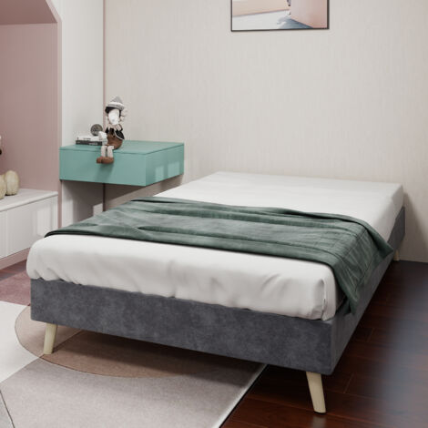 Letto 90x200 cm - Struttura letto con rete bassa - testiera e materasso non inclusi - in velluto olandese grigio