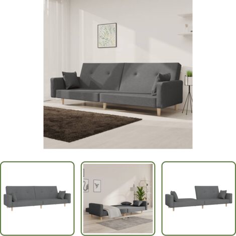 Letto a 2 posti -  Divano Letto a 2 Posti con 2 Cuscini Grigio Chiaro in Tessuto
