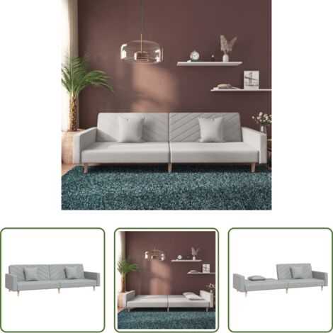 Letto a 2 posti -  Divano Letto a 2 Posti con 2 Cuscini Grigio Chiaro in Tessuto