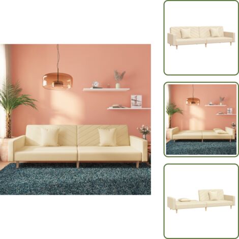 Letto a 2 posti - vidaXL Divano Letto a 2 Posti con 2 Cuscini Crema in Tessuto - Divano letto in tessuto