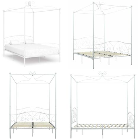 Letto a Baldacchino Bianco in Metallo 140x200 cm - Letto in metallo - Letto con tenda