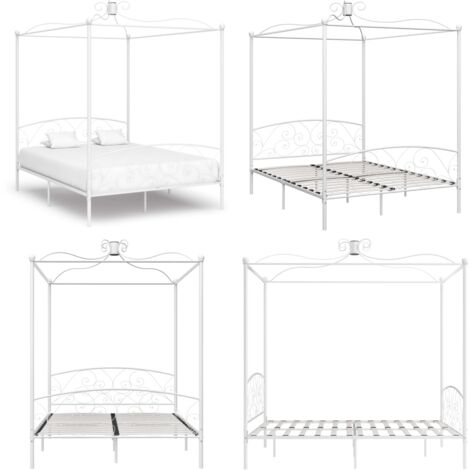 Letto a Baldacchino Bianco in Metallo 160x200 cm - Letto in metallo - Letto con tenda