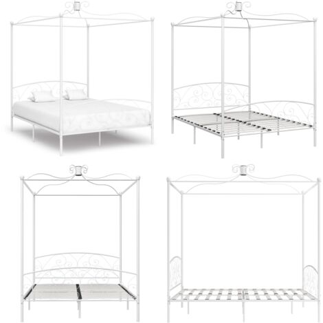 Letto a Baldacchino Bianco in Metallo 180x200 cm - Letto in metallo - Letto con tenda