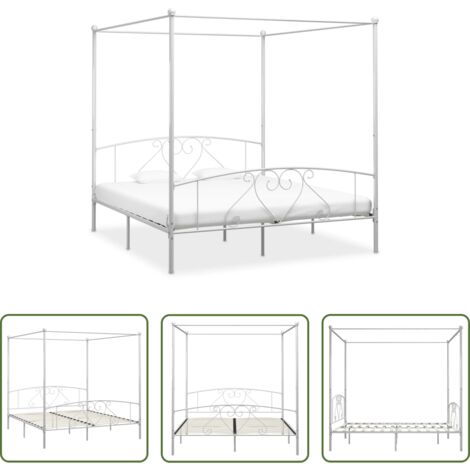 Letto a baldacchino -  Giroletto Baldacchino senza Materasso Bianco 180x200 cm Metallo