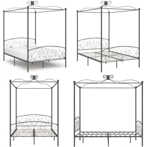 Letto a Baldacchino Grigio in Metallo 120x200 cm - Letto in metallo - Letto grigio