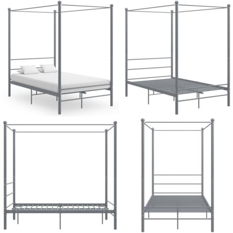 Letto a Baldacchino Grigio in Metallo 140x200 cm - Letto in metallo - Letto grigio