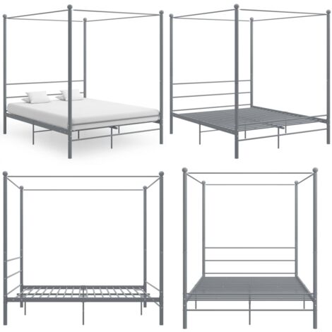 Letto a Baldacchino Grigio in Metallo 160x200 cm - Letto in metallo - Letto grigio