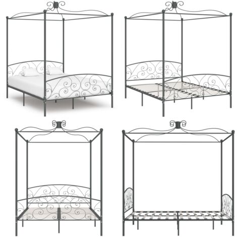 Letto a Baldacchino Grigio in Metallo 160x200 cm - Letto in metallo - Letto grigio