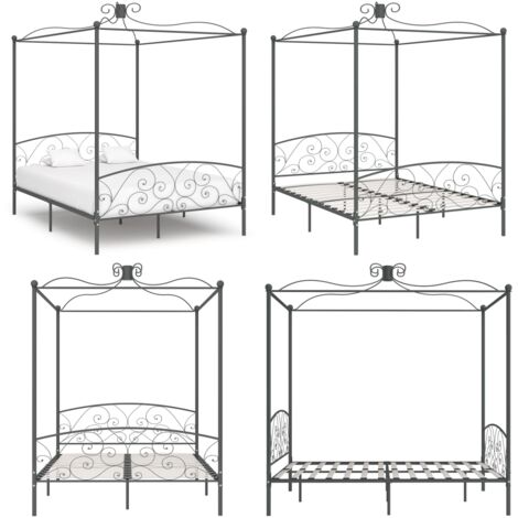 Letto a Baldacchino Grigio in Metallo 180x200 cm - Letto in metallo - Letto grigio