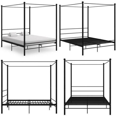 Letto a Baldacchino Nero in Metallo 160x200 cm - Letto in metallo - Letto nero