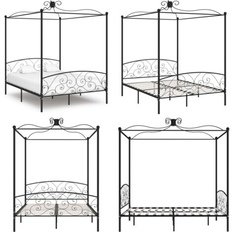 Letto a Baldacchino Nero in Metallo 160x200 cm - Letto in metallo - Letto nero