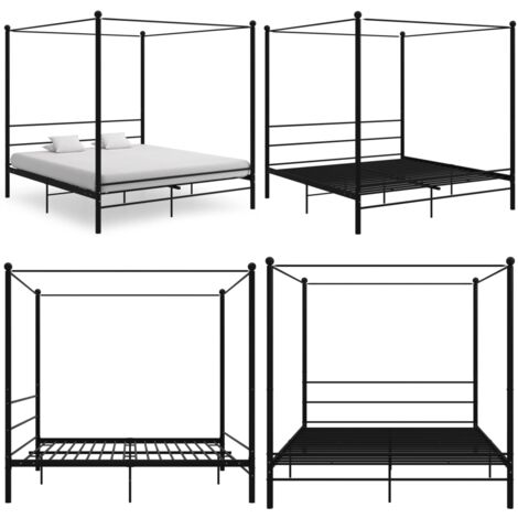 Letto a Baldacchino Nero in Metallo 200x200 cm - Letto in metallo - Letto nero