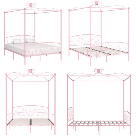 Letto a Baldacchino Rosa in Metallo 160x200 cm - Letto in metallo - Letto rosa