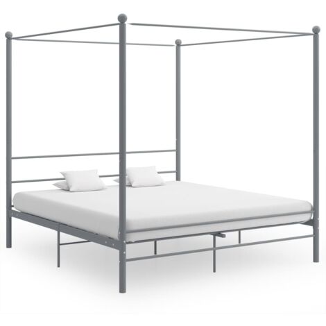Letto a Baldacchino Struttura Letto - Letto per adulti Grigio in Metallo 200x200 cm BV286006 - BonneVie