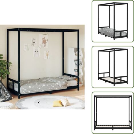 Letto a baldacchino - vidaXL Giroletto per Bambini Nero 80x200 cm in Legno Massello di Pino - Materasso per bambini
