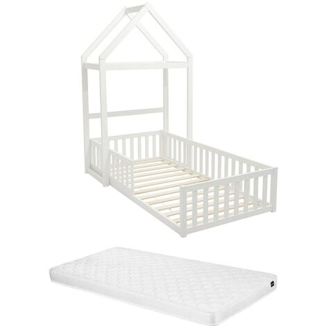 Letto a capanna 90 x 190 cm Abete e MDF Bianco + Materasso - VARLAINE