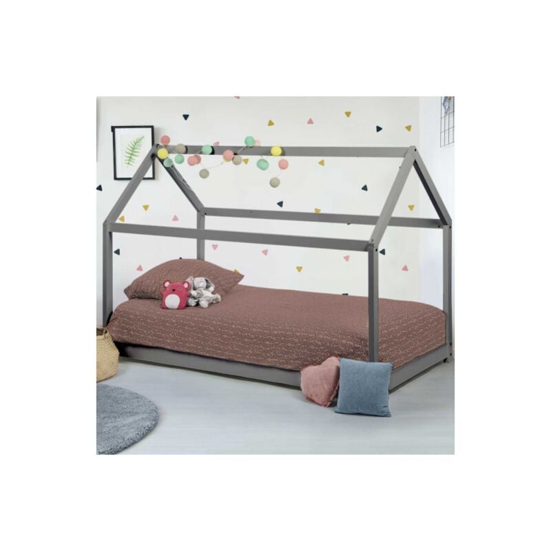 Letto a capanna per bambini 90 x 190 cm neel grigio con rete a doghe