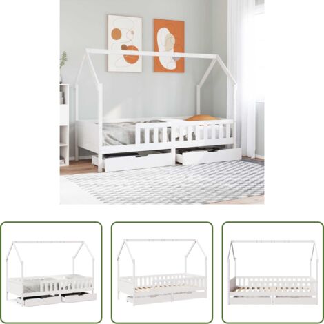 Letto a casa -  Giroletto Bambini con Cassetti 80x200 cm Legno Massello di Pino