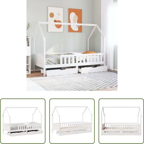 Letto a casa -  Giroletto Bambini con Cassetti 90x200 cm Legno Massello di Pino