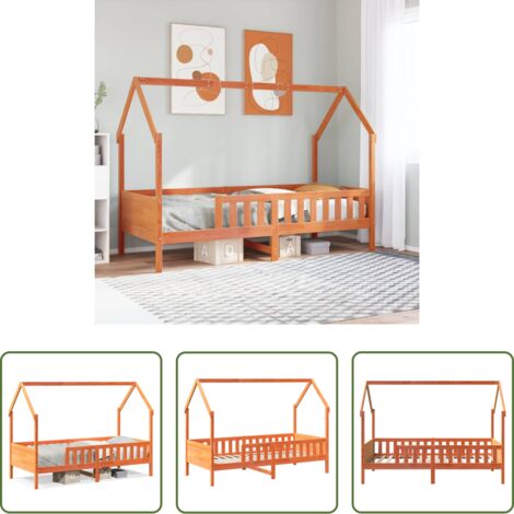 Letto a casa -  Giroletto Casetta Bambini Marrone Cera 80x200 cm Massello Pino