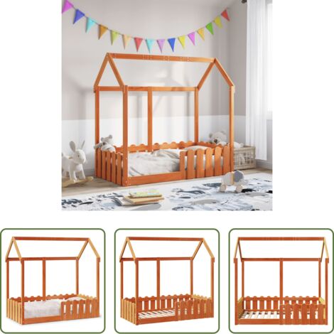 Letto a casetta -  Giroletto Casetta Bambini Marrone Cera 70x140 cm Massello Pino