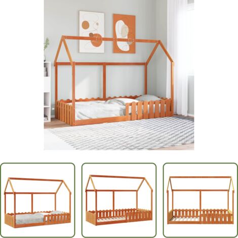 Letto a casetta -  Giroletto Casetta Bambini Marrone Cera 90x190 cm Massello Pino