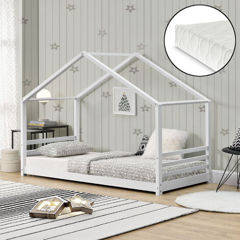 Letto a Casetta per Cameretta Vardø con Materasso 90x200 cm Bianco [en.casa]