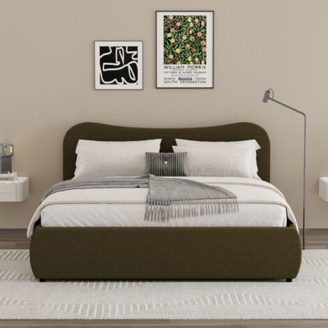 Letto a cassapanca 160x200cm design arrotondato velluto a coste verde PLANO