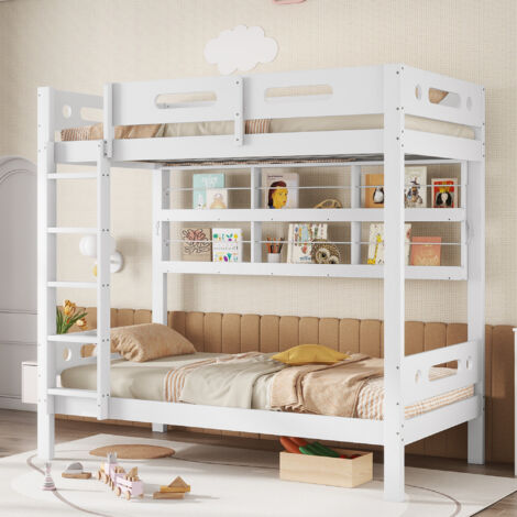 Letto a Castello 90x200 cm con Struttura in Legno Massello e MDF Bicolore