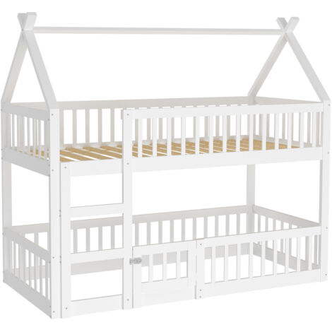 Letto a castello 90x200cm con scaletta design soppalcato ringhiere bianco adatto ai bambini(Nessun materasso)