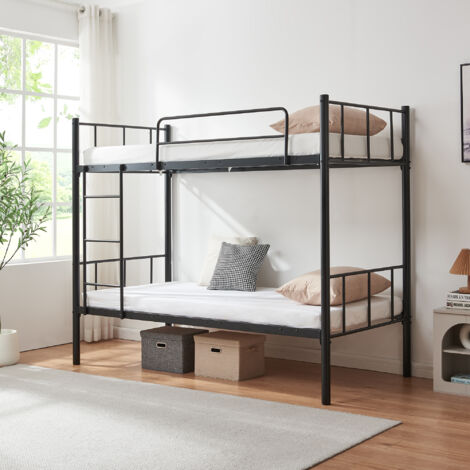 Festnight Letto A Castello In Metallo 90x200 Cm Per Bambini E Adulti - Struttura Nera Con Barriere Di Sicurezza E Scala - Capacità Di Carico 39.5kg Per Letto