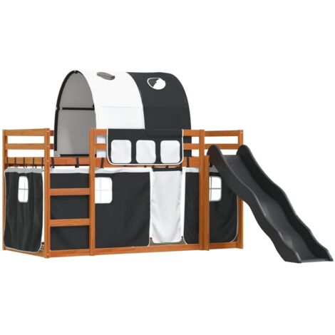 Letto a Castello con Scivolo e Tende Bianco e Nero 90x200 cm vidaXL